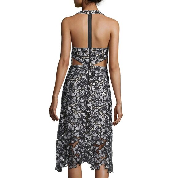 ALICE + OLIVIA Noreen Butterfly Guipere Lace V-Neck Halter Midi Dress, Size 0 - Picture 2 of 10
